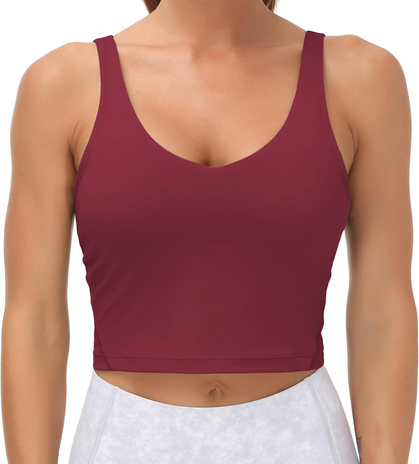 imageTHE GYM PEOPLE Womens Sports Bra Longline Wirefree Padded with Medium SupportWine Red