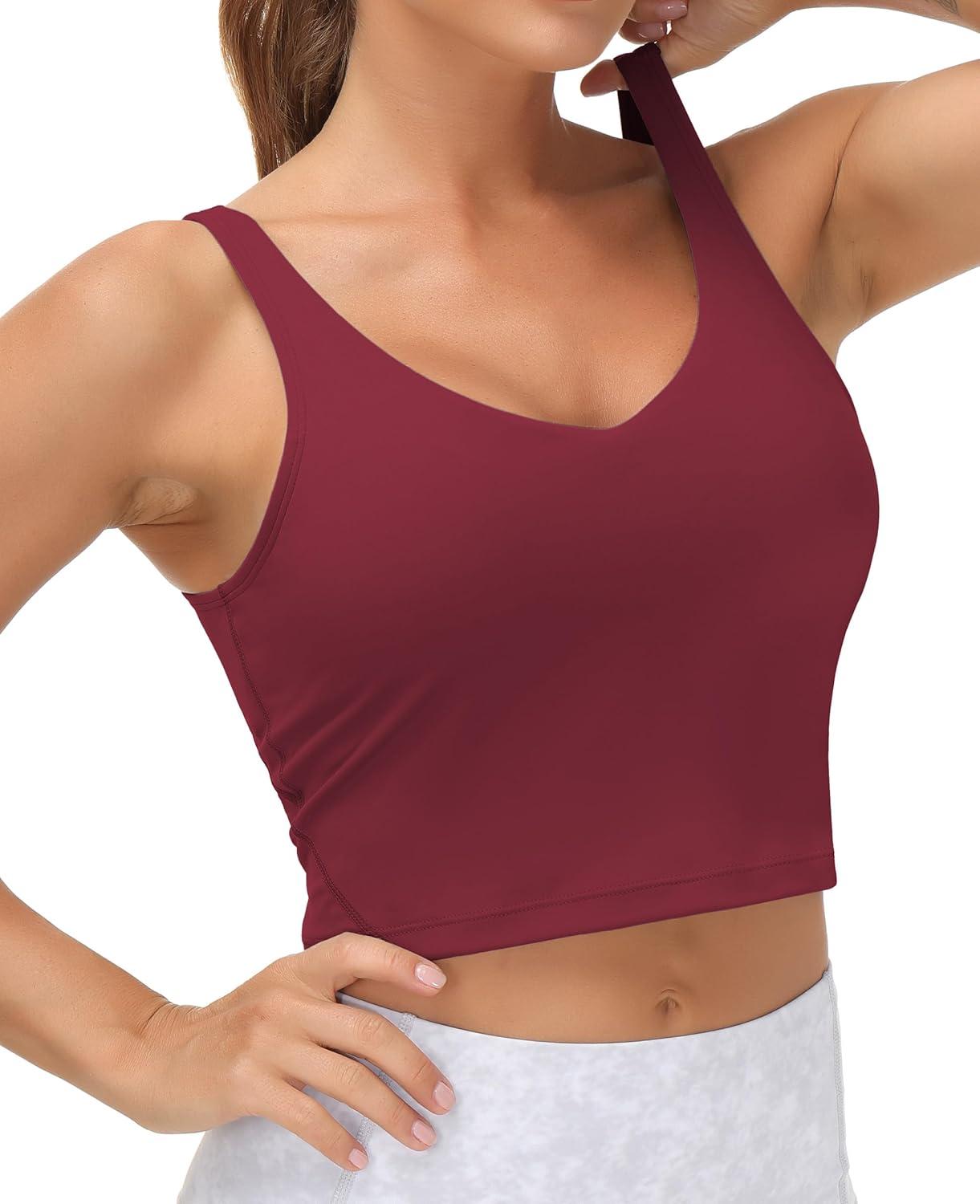 imageTHE GYM PEOPLE Womens Sports Bra Longline Wirefree Padded with Medium SupportWine Red