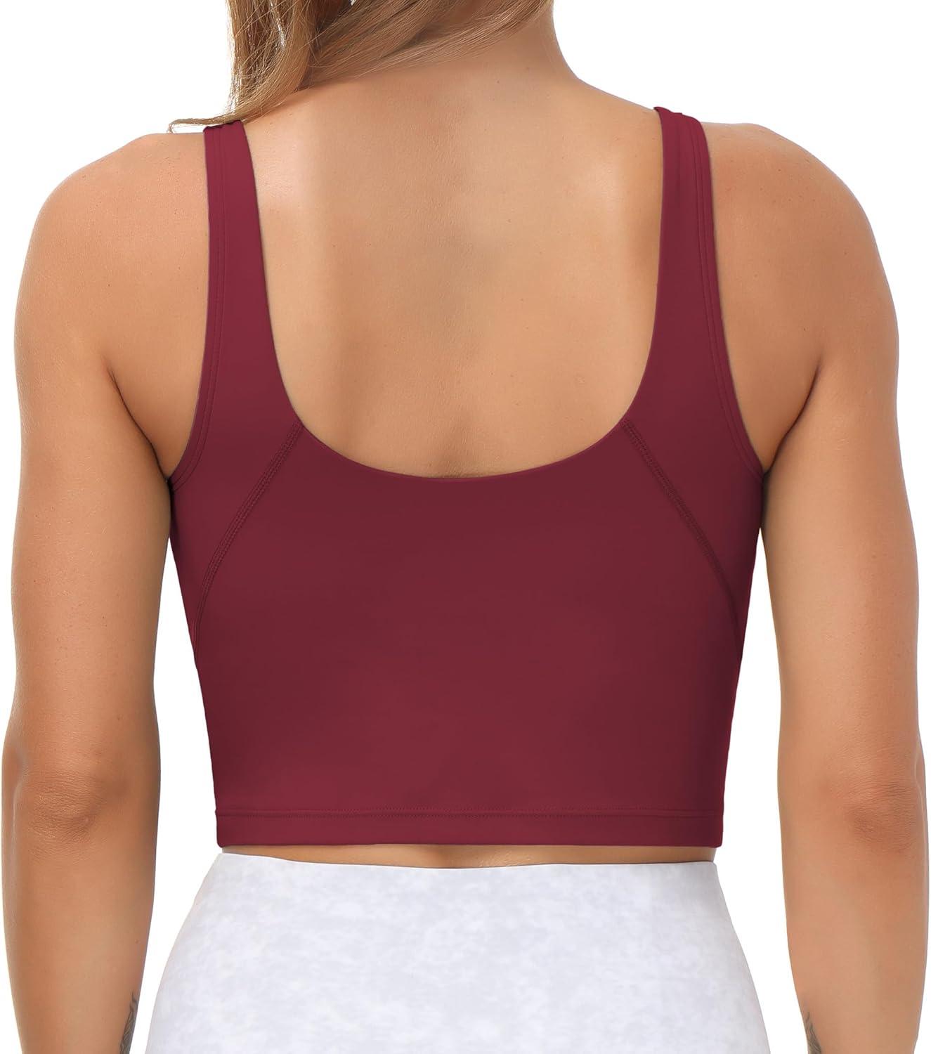 imageTHE GYM PEOPLE Womens Sports Bra Longline Wirefree Padded with Medium SupportWine Red