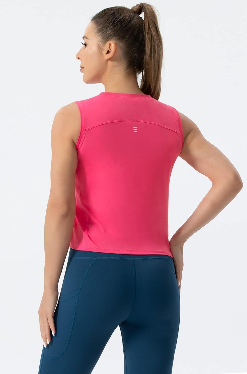 imageTHE GYM PEOPLE Womens Workout Tops in Ice Silk Quick Dry SleevelessBright Pink