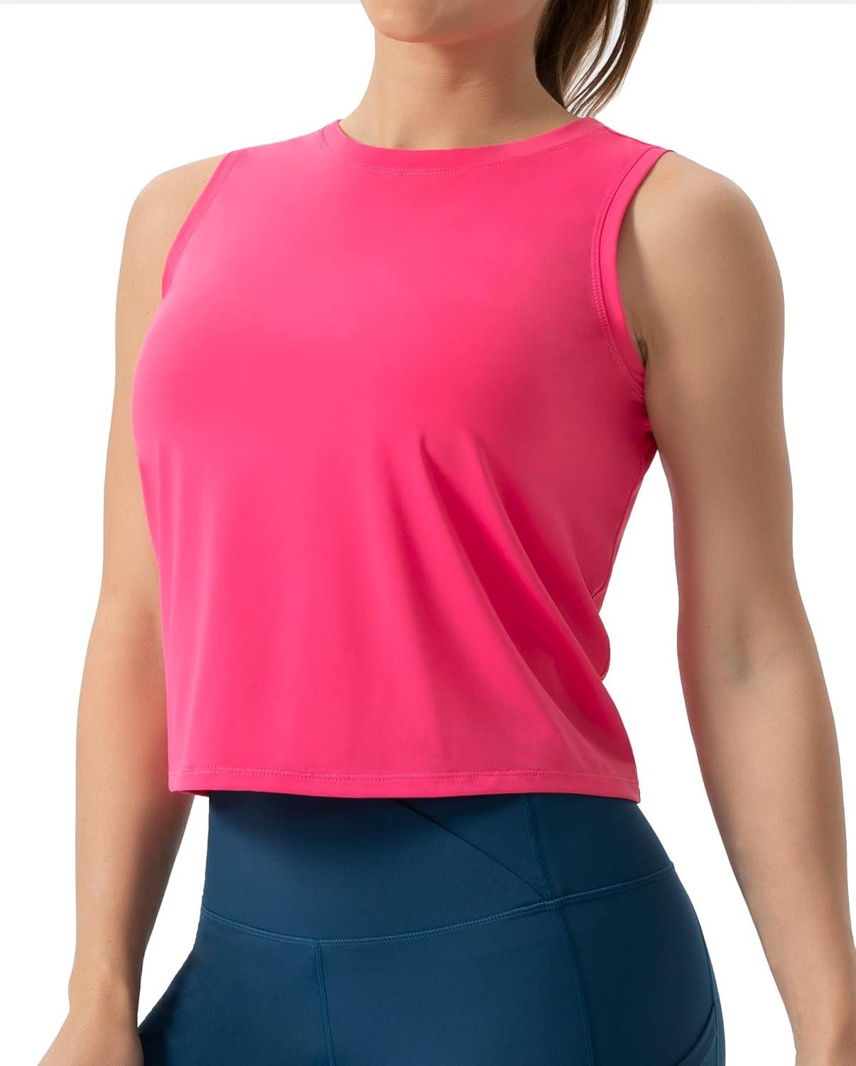imageTHE GYM PEOPLE Womens Workout Tops in Ice Silk Quick Dry SleevelessBright Pink