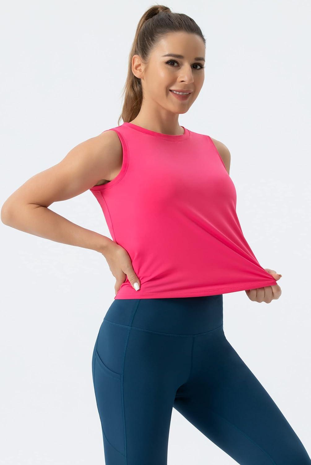 imageTHE GYM PEOPLE Womens Workout Tops in Ice Silk Quick Dry SleevelessBright Pink