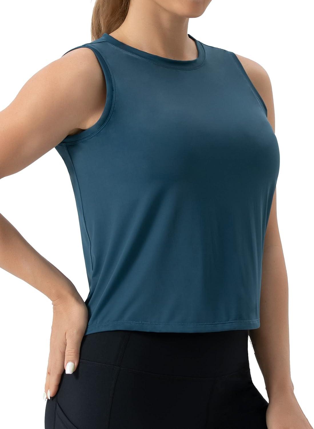 imageTHE GYM PEOPLE Womens Workout Tops in Ice Silk Quick Dry SleevelessDark Blue Green
