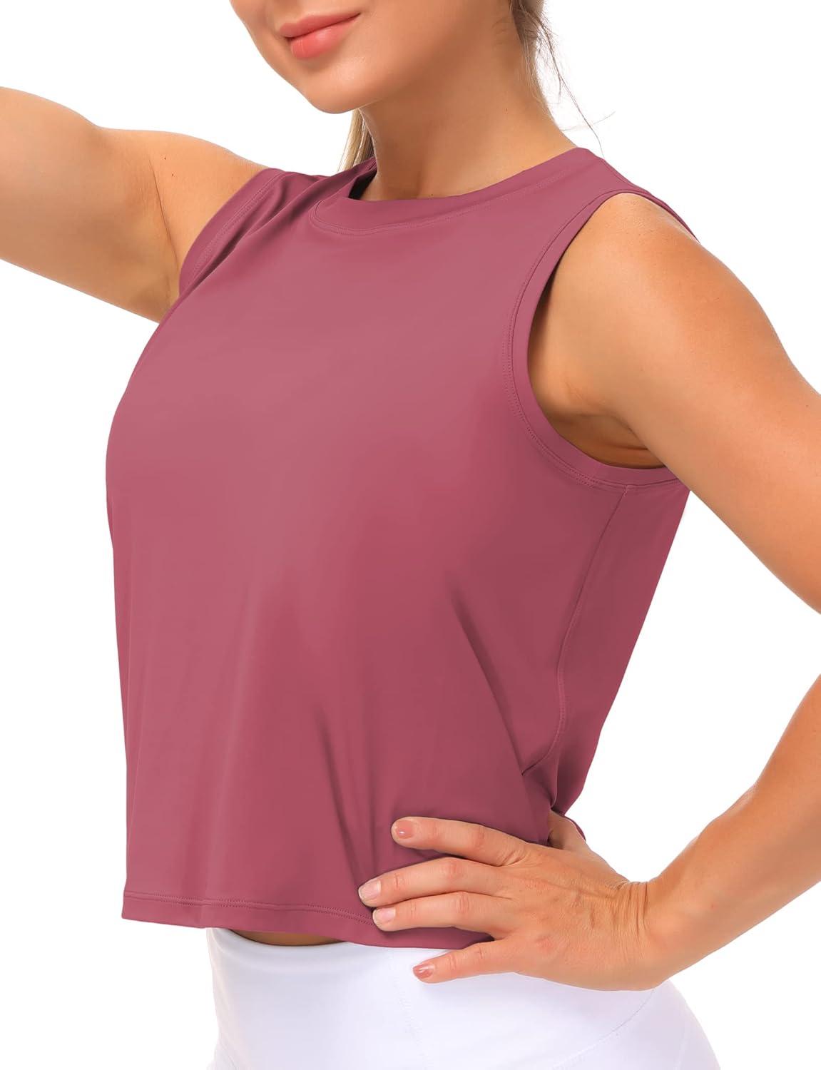 imageTHE GYM PEOPLE Womens Workout Tops in Ice Silk Quick Dry SleevelessRose Red