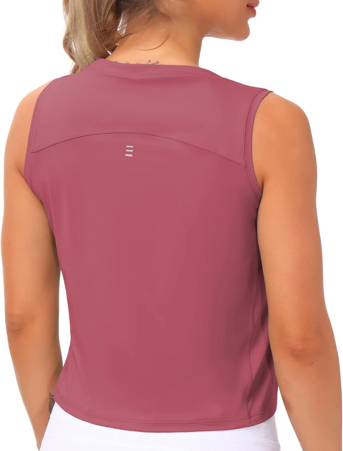 imageTHE GYM PEOPLE Womens Workout Tops in Ice Silk Quick Dry SleevelessRose Red