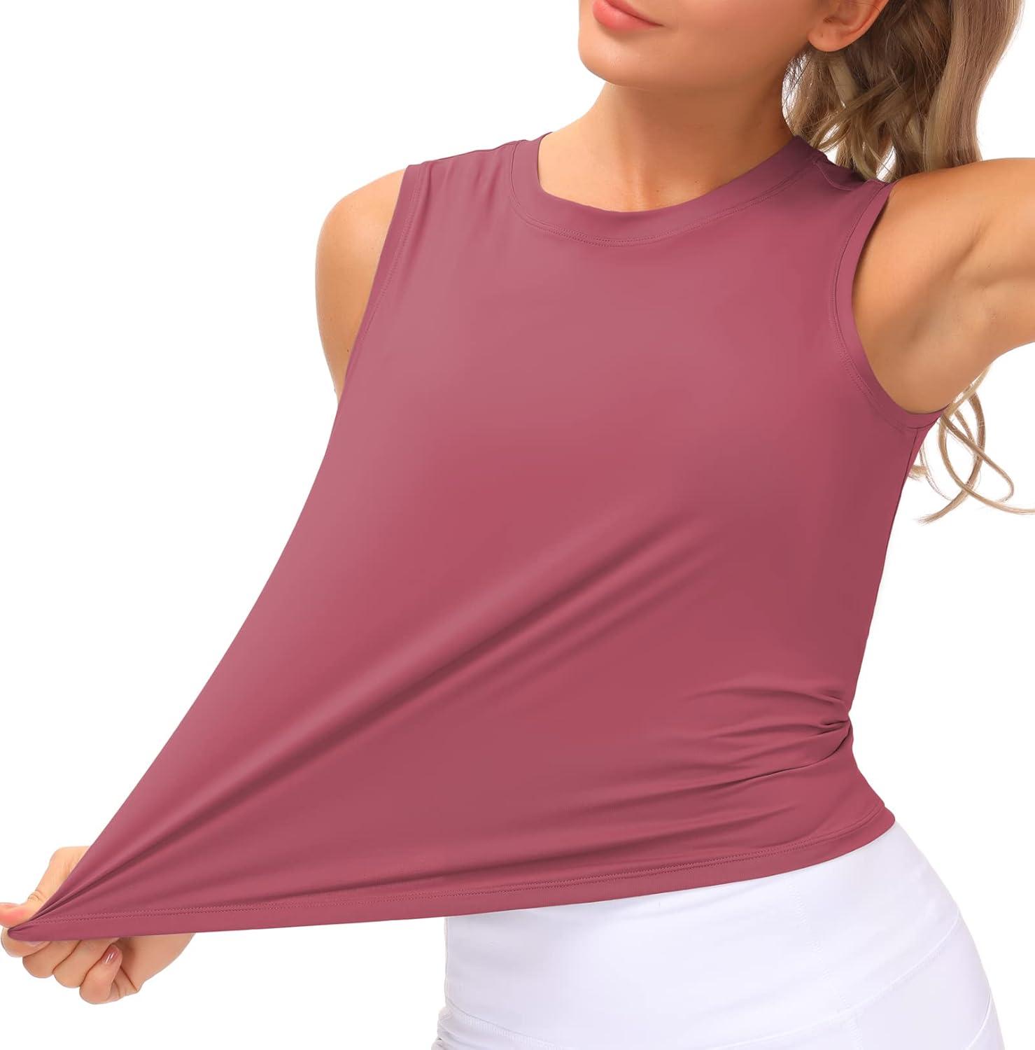 imageTHE GYM PEOPLE Womens Workout Tops in Ice Silk Quick Dry SleevelessRose Red