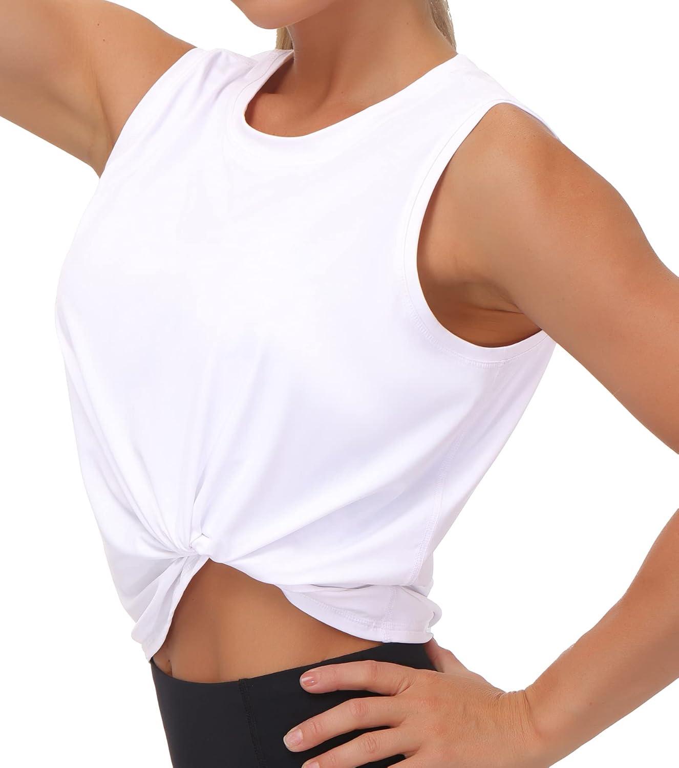 imageTHE GYM PEOPLE Womens Workout Tops in Ice Silk Quick Dry SleevelessWhite