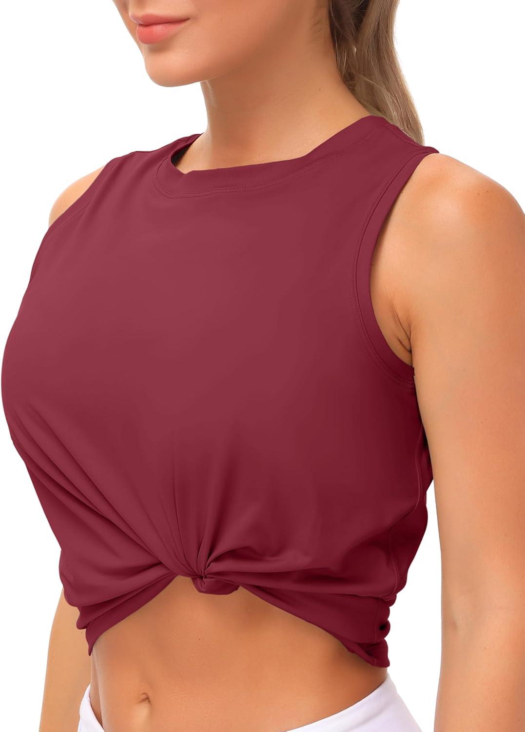 imageTHE GYM PEOPLE Womens Workout Tops in Ice Silk Quick Dry SleevelessWine Red