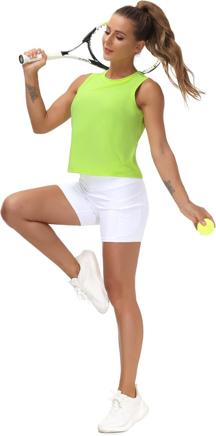 imageTHE GYM PEOPLE Womens Workout Tops in Ice Silk Quick Dry SleevelessYellow