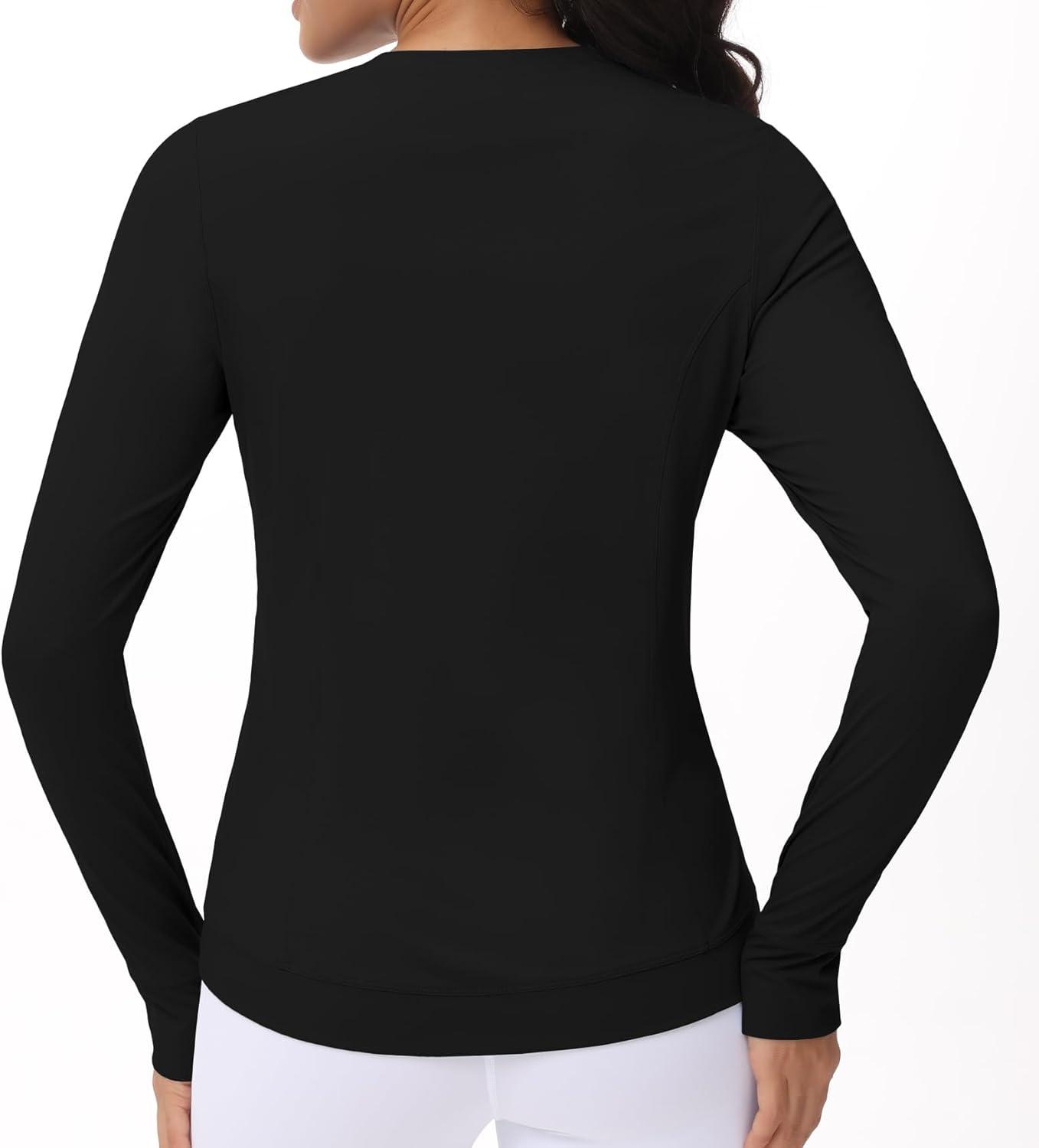 imageWomens Long Sleeve Compression Shirts Workout Tops Cross Hem Athletic Running Yoga TShirts with Thumb HoleBlack