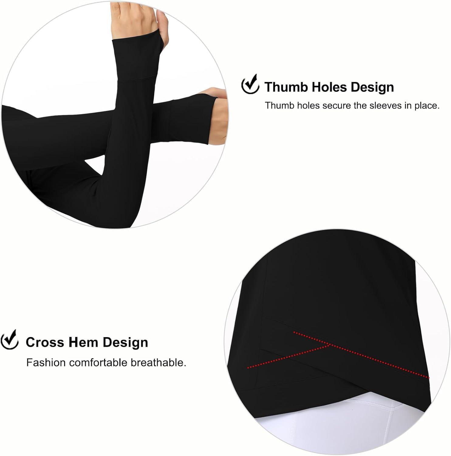 imageWomens Long Sleeve Compression Shirts Workout Tops Cross Hem Athletic Running Yoga TShirts with Thumb HoleBlack