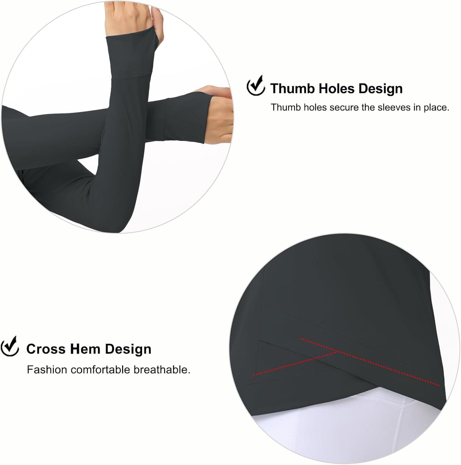 imageWomens Long Sleeve Compression Shirts Workout Tops Cross Hem Athletic Running Yoga TShirts with Thumb HoleCharcoal Grey
