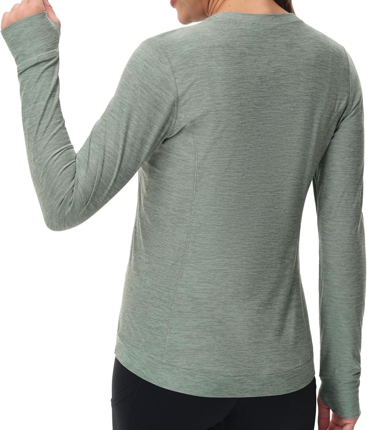 imageWomens Long Sleeve Compression Shirts Workout Tops Cross Hem Athletic Running Yoga TShirts with Thumb HoleGrey Green Heather