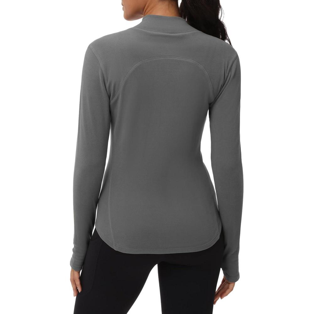 imageTHE GYM PEOPLE Fleece Mock Turtleneck Pullover Base Layer Shirts Long Sleeve Workout Tops with Thumb HoleGrey