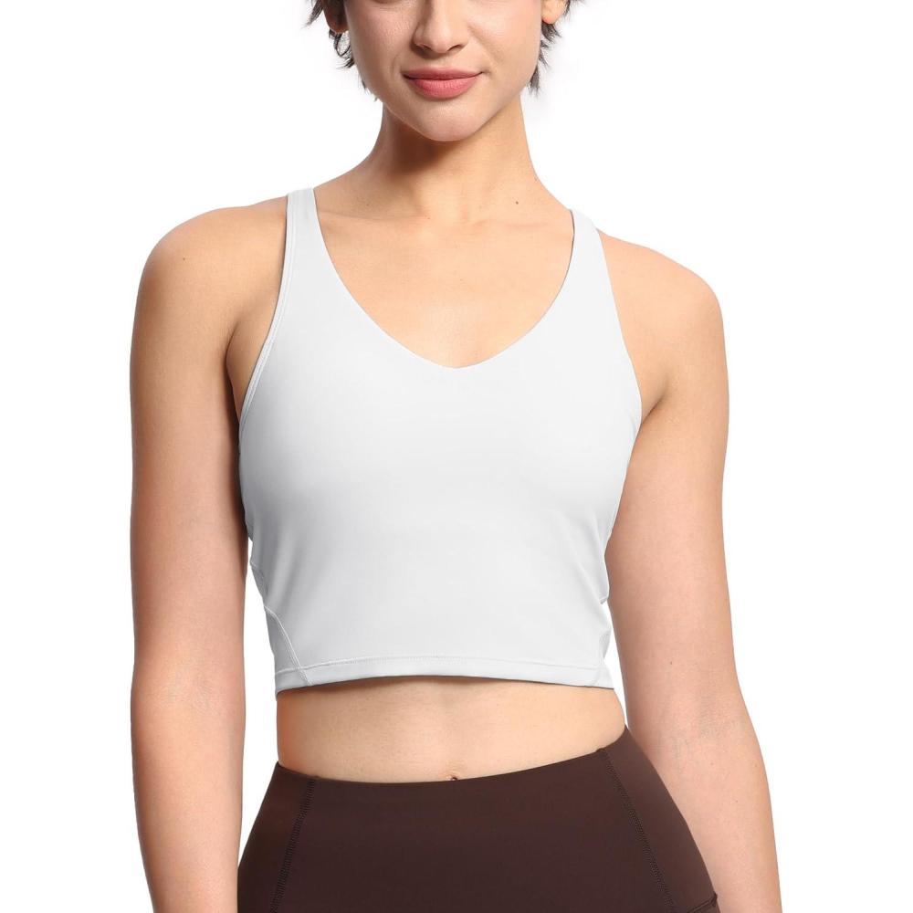 imageTHE GYM PEOPLE Womens Sports Bra Longline Wirefree Padded with Medium SupportBright Grey