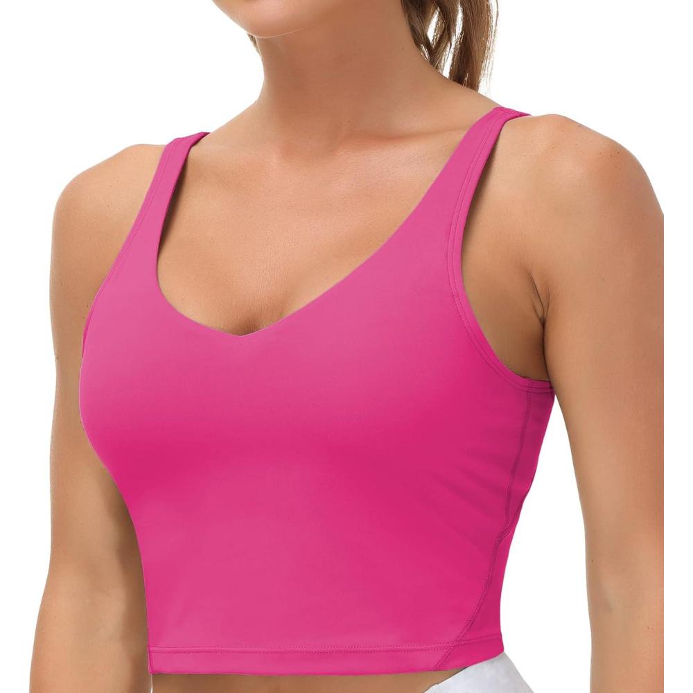 imageTHE GYM PEOPLE Womens Sports Bra Longline Wirefree Padded with Medium SupportBright Pink