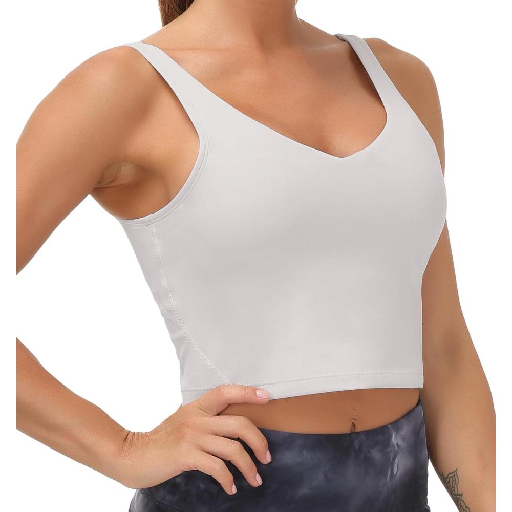 imageTHE GYM PEOPLE Womens Sports Bra Longline Wirefree Padded with Medium SupportLight Grey