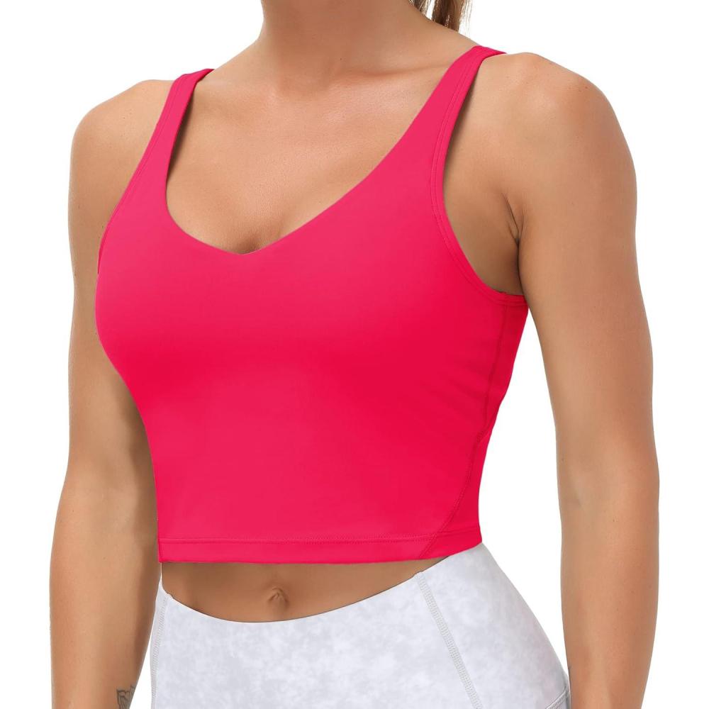 imageTHE GYM PEOPLE Womens Sports Bra Longline Wirefree Padded with Medium SupportMagenta
