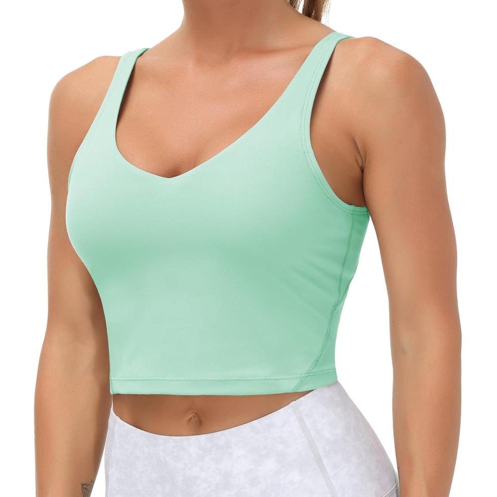 imageTHE GYM PEOPLE Womens Sports Bra Longline Wirefree Padded with Medium SupportMint Green