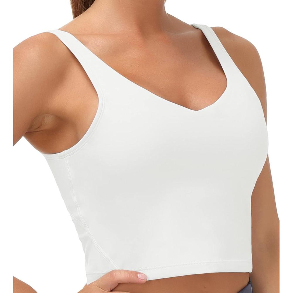imageTHE GYM PEOPLE Womens Sports Bra Longline Wirefree Padded with Medium SupportOffwhite