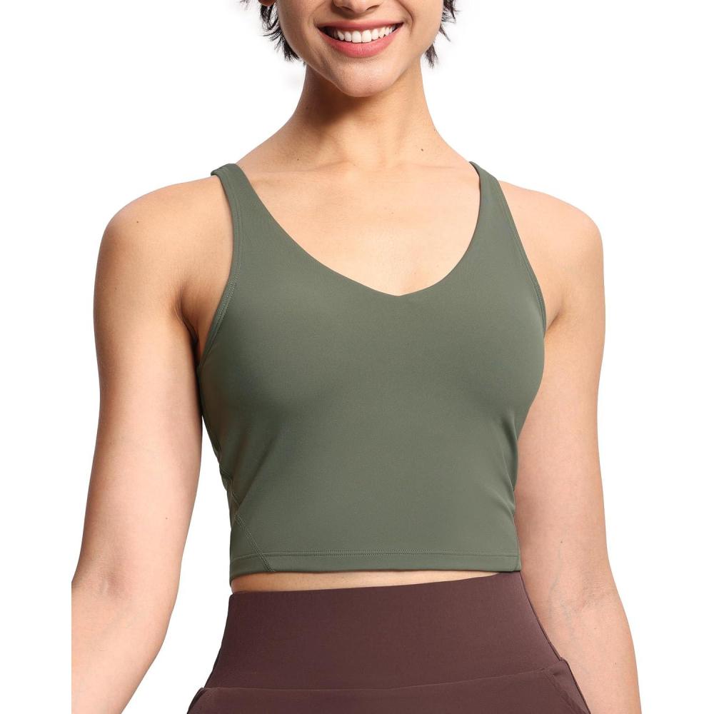 imageTHE GYM PEOPLE Womens Sports Bra Longline Wirefree Padded with Medium SupportOlive Green