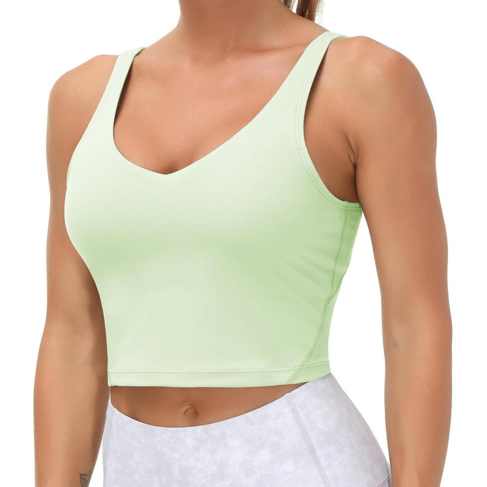imageTHE GYM PEOPLE Womens Sports Bra Longline Wirefree Padded with Medium SupportPale Green