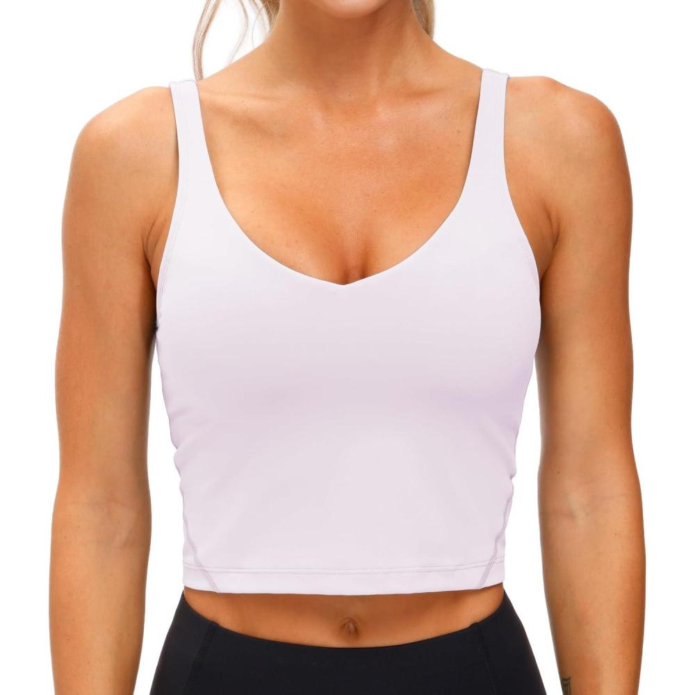 imageTHE GYM PEOPLE Womens Sports Bra Longline Wirefree Padded with Medium SupportPink Purple