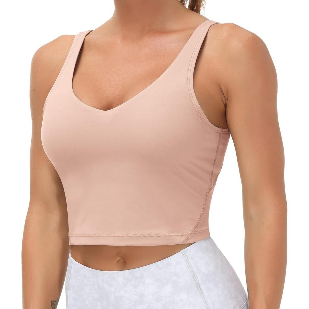 imageTHE GYM PEOPLE Womens Sports Bra Longline Wirefree Padded with Medium SupportSoft Pink