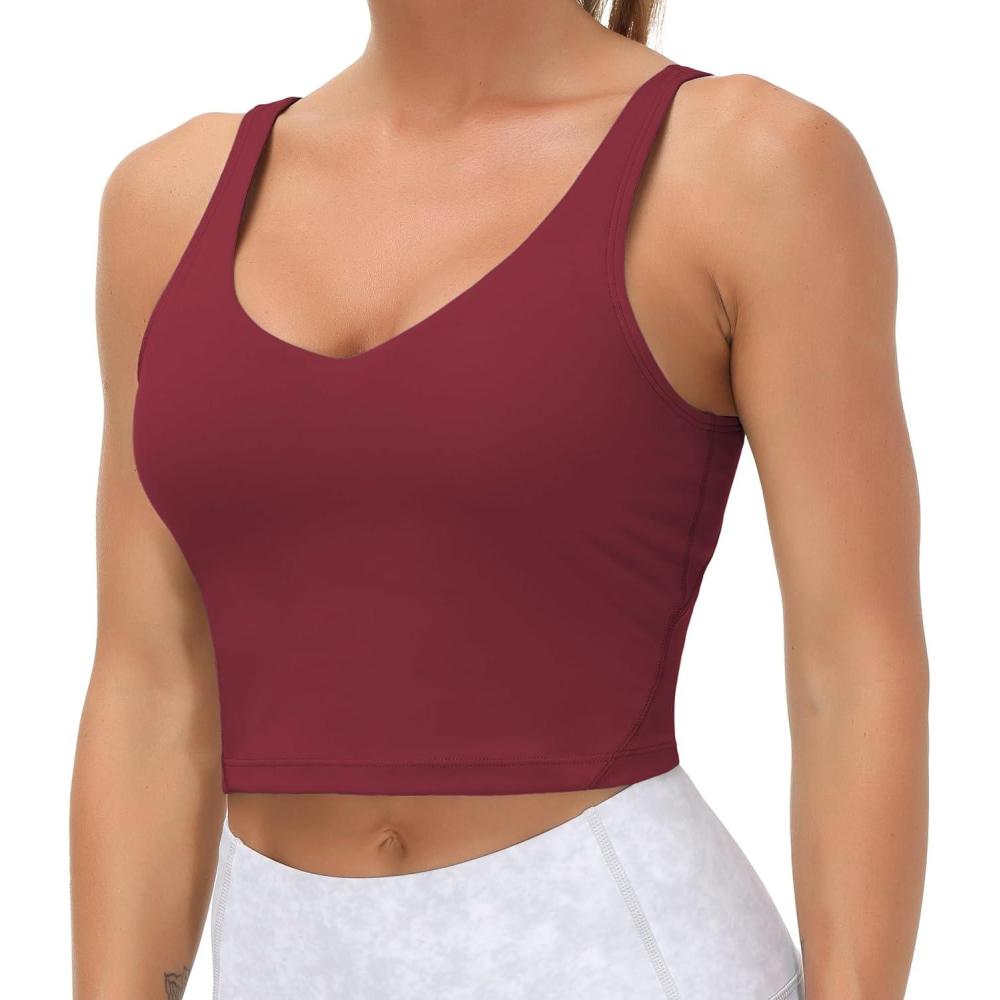 imageTHE GYM PEOPLE Womens Sports Bra Longline Wirefree Padded with Medium SupportWine Red
