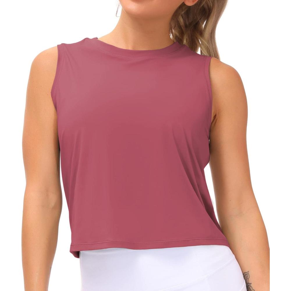 imageTHE GYM PEOPLE Womens Workout Tops in Ice Silk Quick Dry SleevelessRose Red