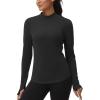 imageTHE GYM PEOPLE Fleece Mock Turtleneck Pullover Base Layer Shirts Long Sleeve Workout Tops with Thumb HoleBlack