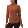 imageTHE GYM PEOPLE Fleece Mock Turtleneck Pullover Base Layer Shirts Long Sleeve Workout Tops with Thumb HoleBrick Red