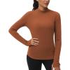 imageTHE GYM PEOPLE Fleece Mock Turtleneck Pullover Base Layer Shirts Long Sleeve Workout Tops with Thumb HoleBrick Red