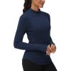 imageTHE GYM PEOPLE Fleece Mock Turtleneck Pullover Base Layer Shirts Long Sleeve Workout Tops with Thumb HoleDark Blue
