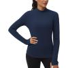 imageTHE GYM PEOPLE Fleece Mock Turtleneck Pullover Base Layer Shirts Long Sleeve Workout Tops with Thumb HoleDark Blue