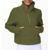 imageTHE GYM PEOPLE Womens Half Zip Pullover Fleece Stand Collar Crop Sweatshirt with Pockets Thumb HoleArmy Green