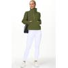 imageTHE GYM PEOPLE Womens Half Zip Pullover Fleece Stand Collar Crop Sweatshirt with Pockets Thumb HoleArmy Green