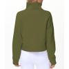 imageTHE GYM PEOPLE Womens Half Zip Pullover Fleece Stand Collar Crop Sweatshirt with Pockets Thumb HoleArmy Green