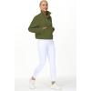 imageTHE GYM PEOPLE Womens Half Zip Pullover Fleece Stand Collar Crop Sweatshirt with Pockets Thumb HoleArmy Green