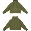 imageTHE GYM PEOPLE Womens Half Zip Pullover Fleece Stand Collar Crop Sweatshirt with Pockets Thumb HoleArmy Green