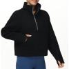 imageTHE GYM PEOPLE Womens Half Zip Pullover Fleece Stand Collar Crop Sweatshirt with Pockets Thumb HoleBlack