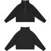 imageTHE GYM PEOPLE Womens Half Zip Pullover Fleece Stand Collar Crop Sweatshirt with Pockets Thumb HoleBlack