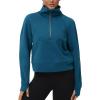 imageTHE GYM PEOPLE Womens Half Zip Pullover Fleece Stand Collar Crop Sweatshirt with Pockets Thumb HoleDark Blue Green