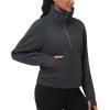 imageTHE GYM PEOPLE Womens Half Zip Pullover Fleece Stand Collar Crop Sweatshirt with Pockets Thumb HoleDark Grey