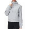 imageTHE GYM PEOPLE Womens Half Zip Pullover Fleece Stand Collar Crop Sweatshirt with Pockets Thumb HoleGrey