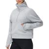 imageTHE GYM PEOPLE Womens Half Zip Pullover Fleece Stand Collar Crop Sweatshirt with Pockets Thumb HoleGrey