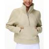 imageTHE GYM PEOPLE Womens Half Zip Pullover Fleece Stand Collar Crop Sweatshirt with Pockets Thumb HoleKhaki
