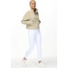 imageTHE GYM PEOPLE Womens Half Zip Pullover Fleece Stand Collar Crop Sweatshirt with Pockets Thumb HoleKhaki