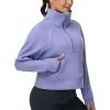 imageTHE GYM PEOPLE Womens Half Zip Pullover Fleece Stand Collar Crop Sweatshirt with Pockets Thumb HoleLavender Purple