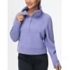 imageTHE GYM PEOPLE Womens Half Zip Pullover Fleece Stand Collar Crop Sweatshirt with Pockets Thumb HoleLavender Purple